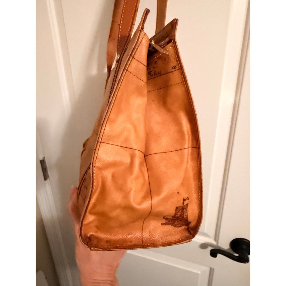 Alviero Martini Rare 1A Classe Geo Map Tote Bag Tan Leather Large Shoulder Bag - Picture 5 of 9